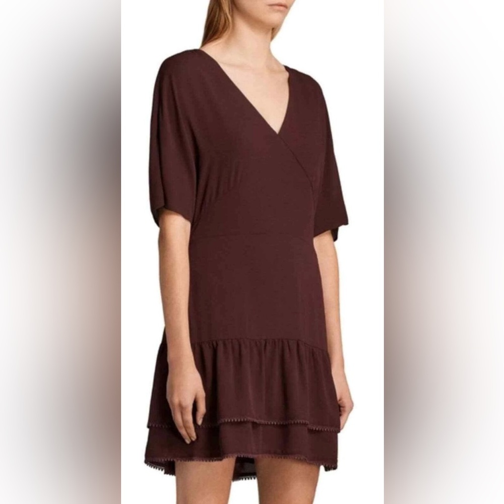 All Saints ‘Marley’ Tiered Hem Dress in Bordeaux